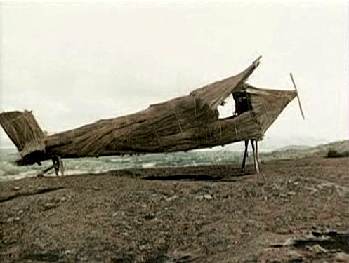 Cargo cult plane made from sticks and straw