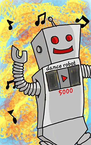 Cartoon of a dancing robot