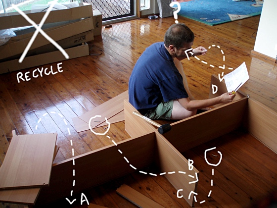 Guy assembling a bookshelf