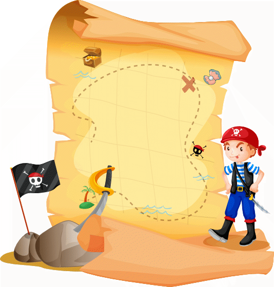 Pirate walking on a treasure map