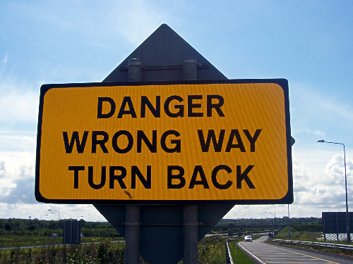 WRONG WAY sign